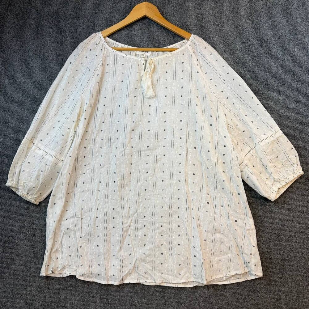 Siren Lily Women Boho Blouse 2X Ivory Semi Sheer Tassel Top